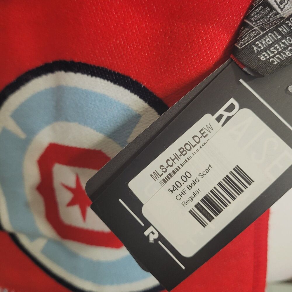 NEW Ruffneck MLS Chicago Fire FC Scarf Fringe Fray Red unisex long - Picture 12 of 13